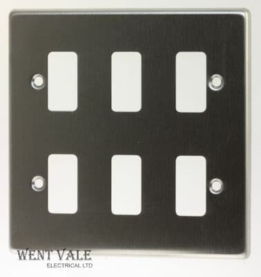 Crabtree Rockergrid - 6576/SS  Brushed Steel 6 Module Grid Switch Cover Plate New
