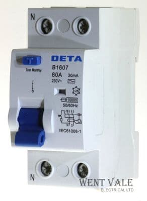 Deta B1607 - 80a 30mA Double Pole Class AC RCCB Unused