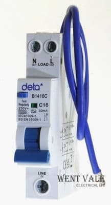 Deta Circuit Protection - B1416C  -  16a 30mA Type C Single Pole Class A RCBO