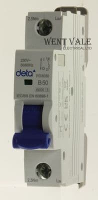Deta Protect Range - PD3050  -  50a Type B Single Pole MCB Unused