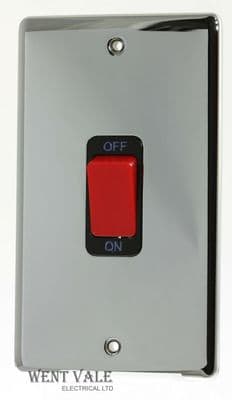 Deta Vimark Evo - VE1301CHB - 50a 2 Gang Double Pole Switch With Neon In Chrome