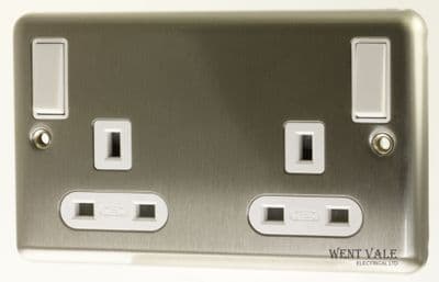 Eaton/MEM Aura Range  A532SS  13a 2g Double Pole Switched Brushed Steel Socket with Outboard Rockers