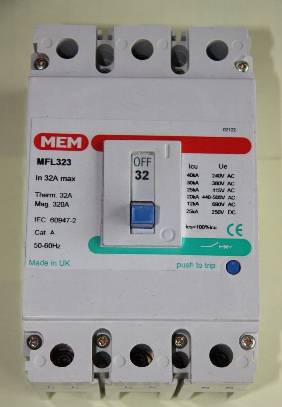 Eaton/MEM Memshield 2 - MFL323 - 32a Cat A F-Frame Triple Pole MCCB Unused
