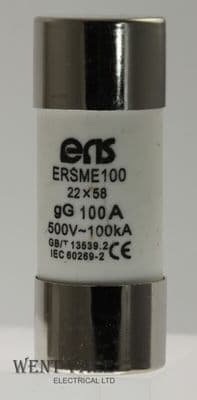 Eris Fuses - ERSME100 - 100A IEC 60269-2 Type gG 22 x 58mm Cartridge Fuse New