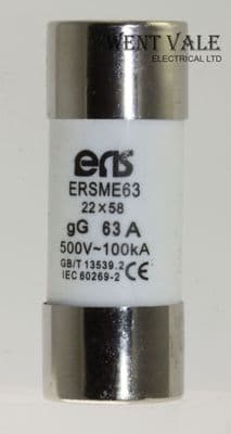 Eris Fuses - ERSME63 - 63A IEC 60269-2 Type gG 22 x 58mm Cartridge Fuse New