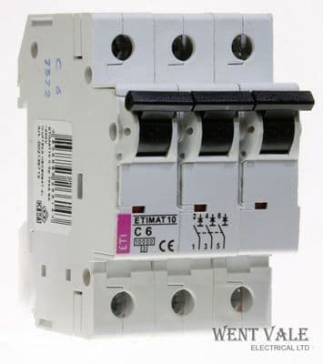ETI ETIMAT 10 - 10C3006 - 6a Type C Triple Pole MCB New