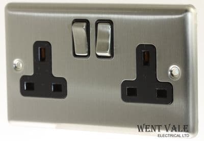 Eurolite Enhance Range - EN2SO SSW - 13a Twin Switched Socket in Satin Steel