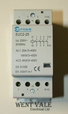 Europa Components EUC2-25-4P - Four Pole 25a NO Contactor 240v Coil Unused