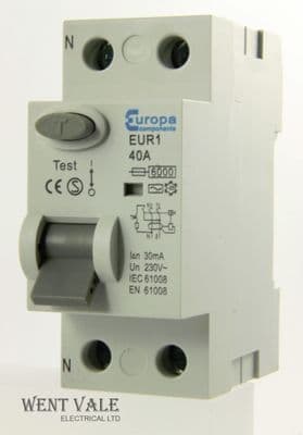 Europa Components - EUR140.30/2 - 40a 30mA Double Pole RCCB Un-used