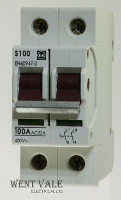 F & G/Moeller - S100 - 100a AC22A Double Pole Switch Disconnector Used