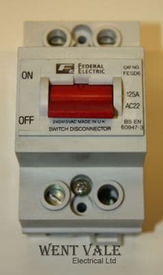Federal Electric - FESD6 - 125a AC22 Double Pole Switch Disconnector Used