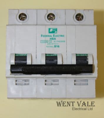 Federal Electric - HBA3P16 16a Type B Triple Pole MCB Used