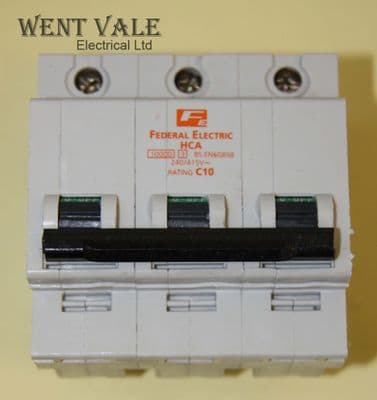 Federal Electric - HCA3P10 - 10a Type C Triple Pole MCB Used