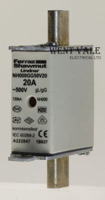 Ferraz Shawmut Lindner - NH000GG50V20 - 20A gG Bladed Centre Tag HRC Fuse New