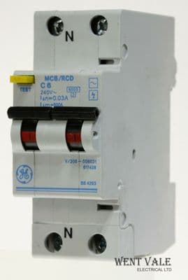 GE V/305-006031-617428 - 6a 30mA Type C Single Pole + N RCBO Unused