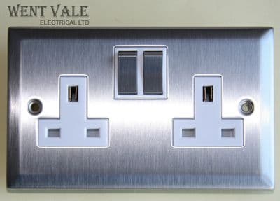 GET Decor Range - 24697 - 13a Twin Brushed Steel Socket with Matching Rocker New