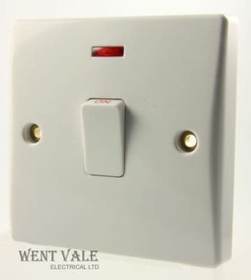 GET Ultimate Slimline - GU2014 - White Moulded 20a Double Pole Switch With Neon & Flex Outlet New