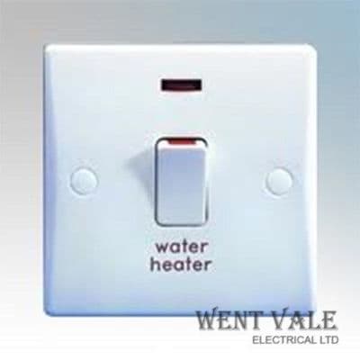 GET Ultimate Slimline - GU2014WH - White Moulded 20a Double Pole Switch With Neon 'Water Heater' New