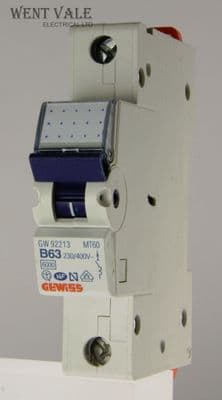 Gewiss Series 90 - MT60 GW 92 213 - 63a Type B Single Pole MCB New
