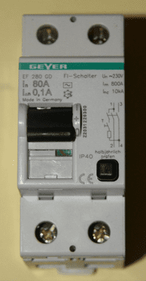 Geyer EF 280 GD - 80a 100mA Double Pole Interdifferential RCCB New