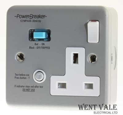 Greenbrook Power Breaker K21MPAAN-C - 13a 30mA RCD Switched Single Socket Outlet