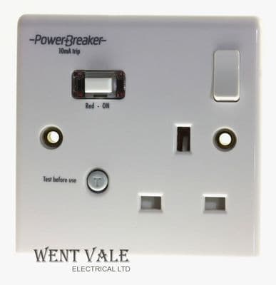 Greenbrook Power Breaker K21WPAPN10-C 13a 10mA RCD Switched Single Socket Outlet