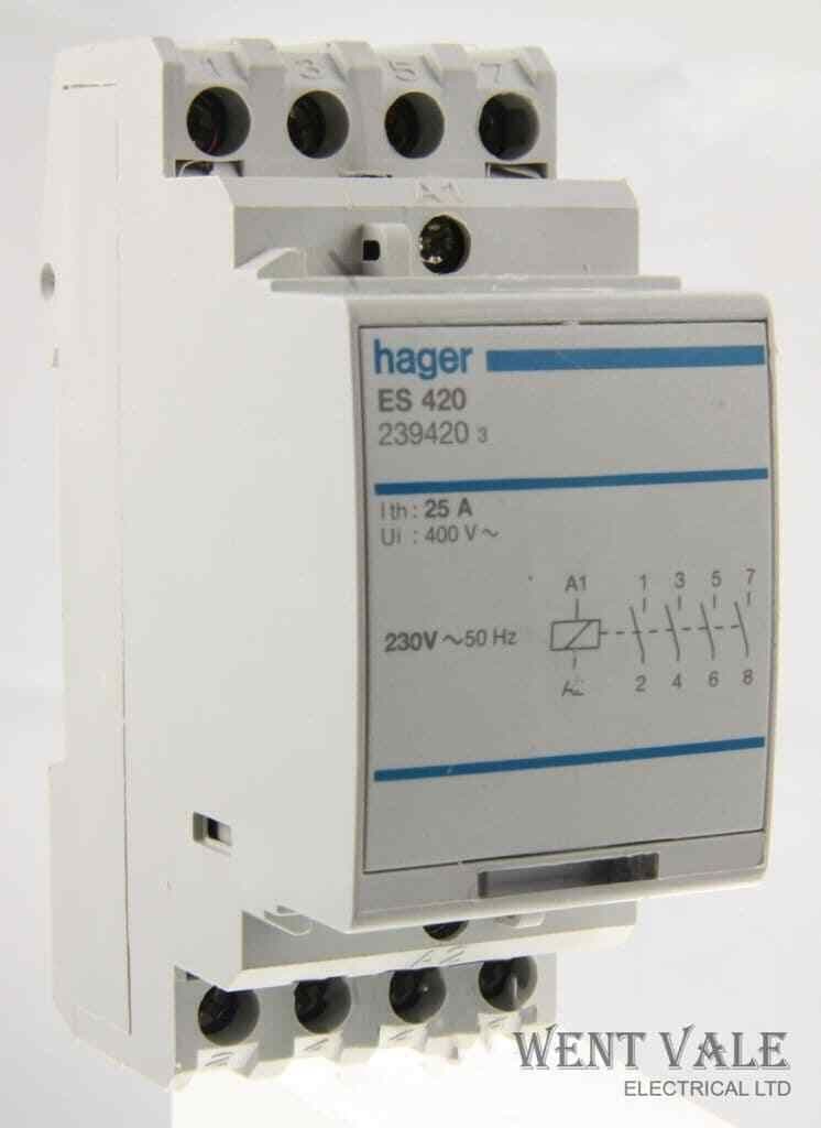 Hager ES420-239420-3 Four Pole 25a Normally Open Contactor with 230V ...