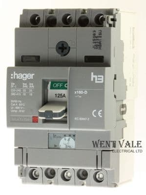 Hager H3 - HDA125U - 125a Cat A Triple Pole MCCB