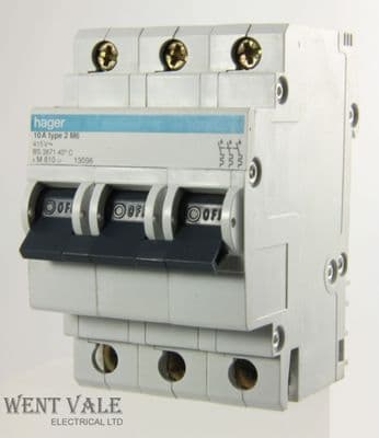 Hager - M 810 U1 - 10a Type 2 Triple Pole MCB Used