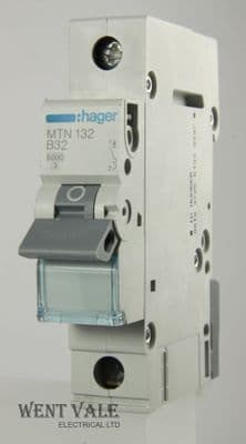 Hager MTN Range - MTN132 - 32a Type B Single Pole MCB Used