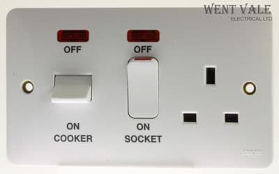 Hager Sollysta White Moulded - WMCC50N 45a D/Pole Cooker Control + Socket + Neon