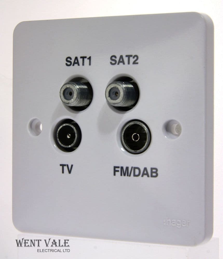 Hager Sollysta White Moulded - WMQX - TV/FM-DAB/SAT1/SAT2 Quadplexer Outlet