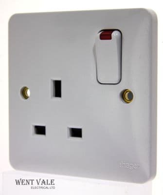 Hager Sollysta White Moulded - WMSS81N - 13 Amp Single Switched Socket with Neon
