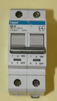 Hager xN 263 F1 - 63a Double Pole Switch Disconnecter Used
