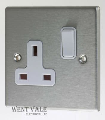 Hamilton Hartland - 74SS1WH/WH - 13a Single Switched Socket in Satin Steel