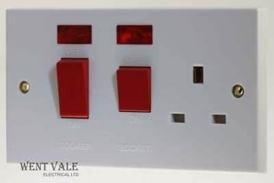 Holder - CORE3017 - 45a Moulded Double Pole Cooker Switch with Socket and Neon's