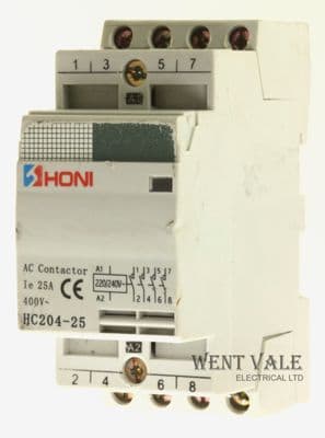 Honi - HC204-25 - Four Pole 25a NO AC Contactor 220/240v Coil Used