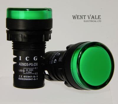 ICG - AD56DS - 22mm 230 vac LED Panel Pilot/Indicator lamps Green Lens
