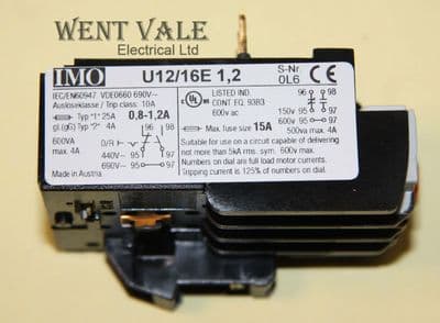 IMO OL02C - U12/16E 1.2. - 0.8 to 1.2 amp Thermal Overload Relay Un-used.