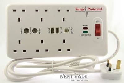 JoJo Heavy Duty Switched 6 Way 2 Mtr 13a Trailing Lead With Surge Protection NEW