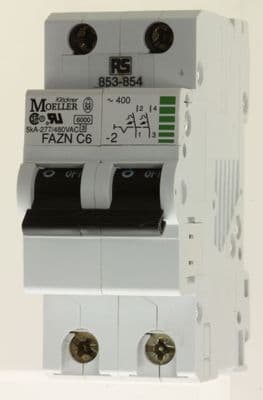 Klöckner Moeller - FAZN C6-2 - 6a Type C Double Pole MCB Used
