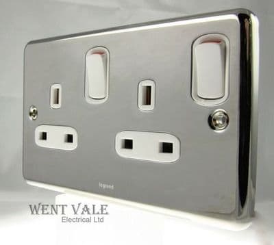 Legrand Synergy - 7332 70 - Polished Steel 13a Twin D/Pole Switched Socket New