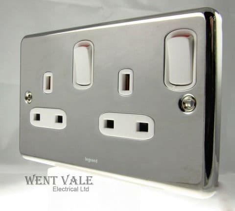 Legrand Synergy - 7332 70 - Polished Steel 13a Twin D/Pole Switched Socket New