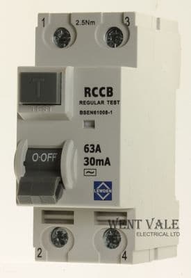 Lewden - 63/30/2 - 63a 30mA Double Pole Class AC RCCB Used