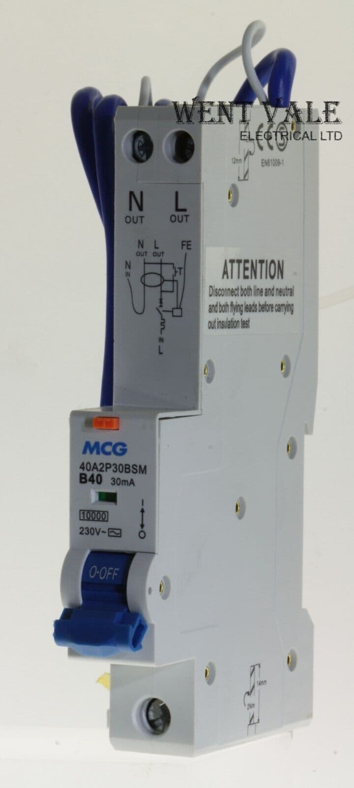 MCG - 40A2P30BSM - 40a 30mA Type B Single Pole Class AC RCBO New