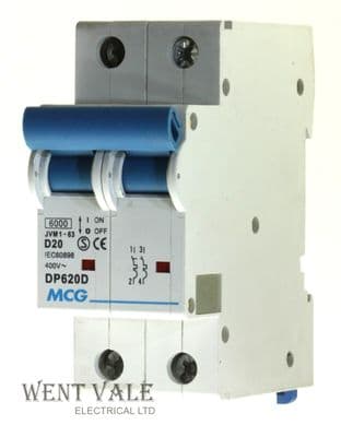 MCG - JVM1-63-DP620D - 20a Type D Double Pole MCB Used
