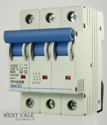 MCG - JVM1-63-TP1025B - 25a Type B Triple Pole MCB Used