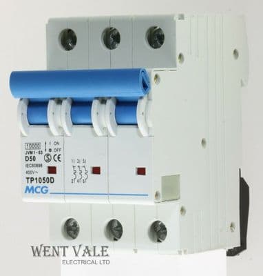 MCG JVM1 - 63 TP1050D - 50a Type D Triple Pole MCB Used