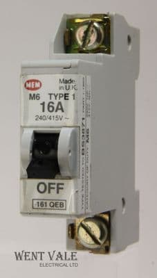 MEM Memera 21 - 161QEB - 16a Type 1 Single Pole MCB Used