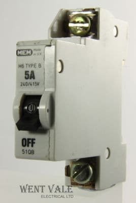 MEM Memera 21 -  51QB - 5a Type B Single Pole MCB Used